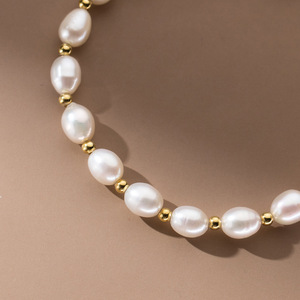 Gioielli di moda minimalisti 925 in argento sterling naturale <span class=keywords><strong>vere</strong></span> <span class=keywords><strong>perle</strong></span> rotonde piccole sfere d'oro placcate in oro bracciali donne - Product Image 3