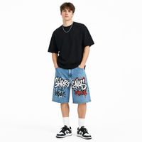 High Street à la mode marque hommes taille moyenne Baggy Denim Shorts personnalisé impression numérique motif Design décontracté fermeture éclair mouche Style