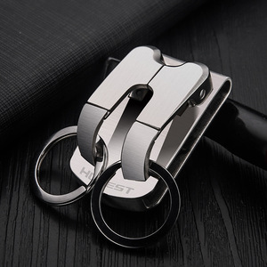 Baicheng Stainless Steel Keychain Double Row Car <b>Key</b> Pendant Waist <b>Hanger</b> Men's Gift Light Luxury Business Style - Product Image 1