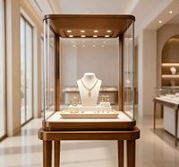 Présentoir à bijoux GZowin avec vitrine en verre, éclairage LED, couleurs personnalisables et design écologique pour les bijouteries