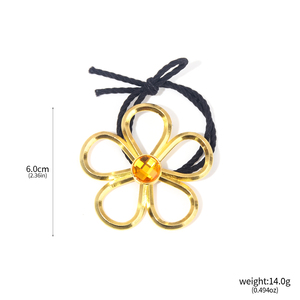 Accessoire de cheveux rond pour femme, style Anime Girl, plaqué or, avec fleur métallique de luxe et motifs géométriques, chouchou élastique pour femmes - Product Image 6