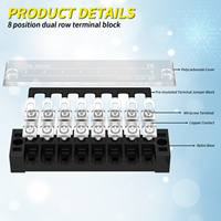 Barrette de distribution à bornes pré-isolées à double rangée 8 positions 25A 600V avec couvercle transparent
