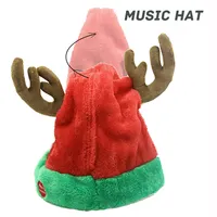 Chapeau Musical de noël, chapeau de danse, en peluche, décorations de noël amusantes, père noël, chapeau en bois de renne