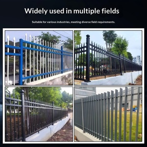 Clôture <span class=keywords><strong>de</strong></span> jardin en acier moderne, en acier galvanisé noir, avec piquets métalliques, pour parcs sportifs, sécurité, en fer forgé, à sommet plat, modélisation 3D, 6x8 - Product Image 3