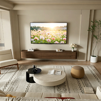 Meuble TV mural incurvé Japandi en texture noyer beige, directement de l'usine, pour la décoration de la maison, villa, hôtel, console TV, unité TV