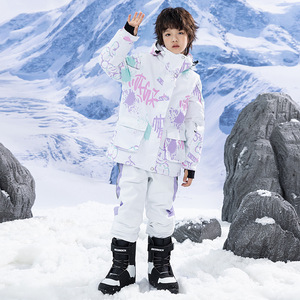 Traje de Esquí para Niños y Niñas, Invierno, Exterior, Cortavientos, Impermeable, Abrigo de Esquí y Snowboard Grueso y Cálido, 100% Poliéster - Product Image 4