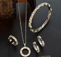 Juego de Joyería de 4 Piezas con Baño de Oro de 18K y Plata 925, con Moissanita, Collar, Brazalete, Anillo y Aretes Modernos para Mujer