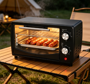 Mini Horno Tostador Eléctrico Negro de 11L, 800W de Potencia, Temporizador de 60 Minutos, Puerta de Vidrio, Asa de Acero Inoxidable para Comidas Rápidas, Bocadillos y Uso en Exteriores - Product Image 1