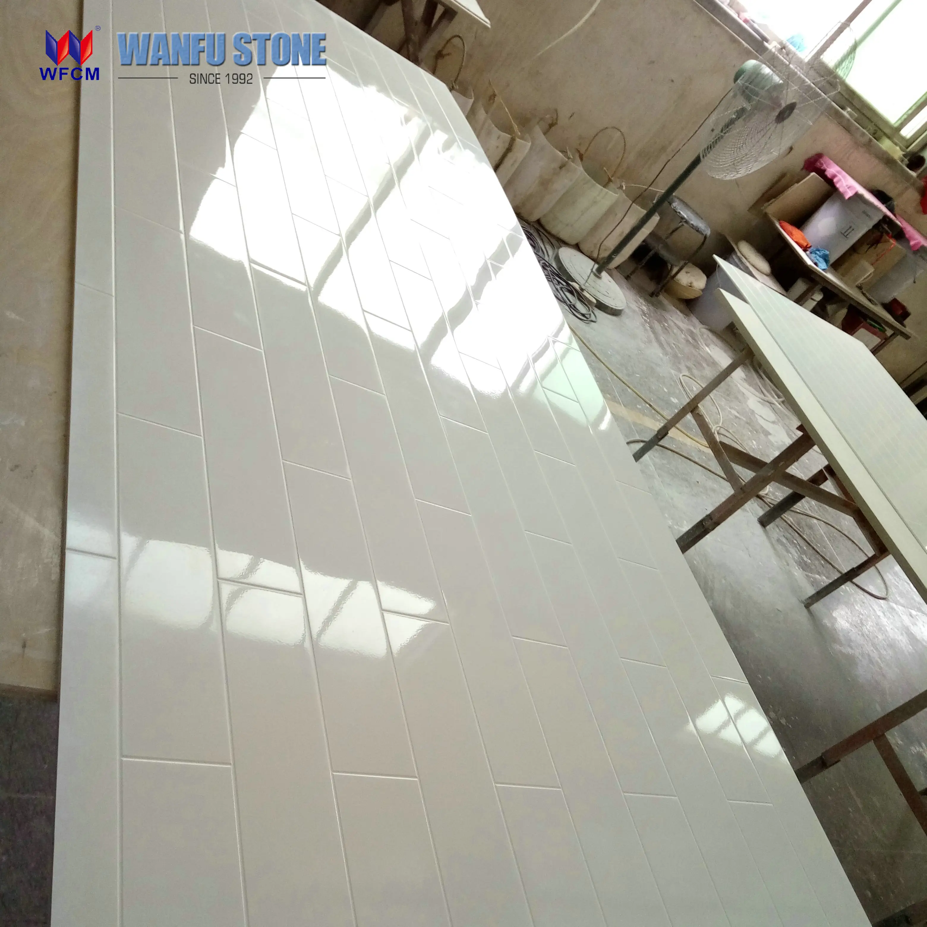Pure white solid surface for shower wall panels