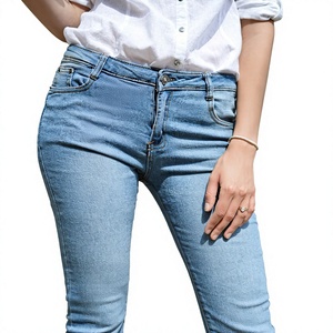 Jeans de Mezclilla para Mujer, 100% Algodón, Alta Calidad, Transpirables, Anti-Pilling, Casuales, Color Oscuro, Verano, Cintura Media, Corte Recto, Personalizables - Product Image 1