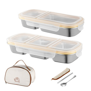 Boîte à lunch hermétique Bencircle CS02 en acier inoxydable 600ml/700ml, 2/3 compartiments, pour étudiants/officiers/ouvriers - Product Image 4