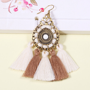 Tassel <b>Drop</b> Earrings Zinc Alloy Antique Gold Plated Resin Stone Women's Party Fashion Earrings - Product Image 4