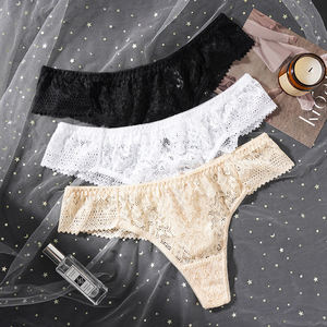 Toptan seksi tanga kadın dantel çiçek Hollow suda çözünür dantel kadın iç çamaşırı yarım kalça Bikini şort şeffaf pantolon - Product Image 4