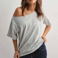 T-shirt personnalisé en gros pour femmes, design graphique, uni, épaule dénudée, coupe oversize, haute qualité, manches courtes