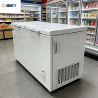 Congélateur coffre horizontal commercial à ouverture par le haut pour la présentation de poissons et de viandes, utilisé pour la congélation