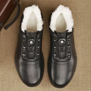Chaussures de marche pour hommes en cuir de vache véritable, bout rond, doublure en fourrure, semelle en caoutchouc antidérapante, chaussures décontractées pour papa - Product Image 3