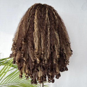 <span class=keywords><strong>Parrucche</strong></span> con Fascia Afro Ricci Crespi Biondi con Mèches per Donne Nere, Sintetiche in Fibra Futura, Voluminose e Morbide, Senza Colla - Product Image 4