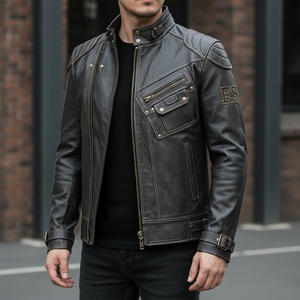 Giacca in <span class=keywords><strong>Pelle</strong></span> Pieno Fiore 100% Personalizzata da <span class=keywords><strong>Uomo</strong></span>, Stile Vintage Invecchiato, Produzione OEM/ODM, Personalizzazione Completa, Ordini all'Ingrosso - Product Image 3