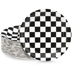 Platos de Papel con Diseño de Bandera a Cuadros de Carreras Modernas de 9 Pulgadas, Venta Caliente, Suministros Desechables para Fiestas de Cumpleaños para Niños Amantes de las Carreras, Directo de Fábrica - Product Image 1