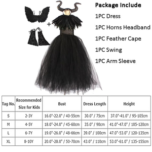 <span class=keywords><strong>Mal</strong></span>éfica malvada vestido negro tutú vestido con chal de plumas gótico Halloween vestido disfraz niños Royal Dark Queen vestidos - Product Image 3