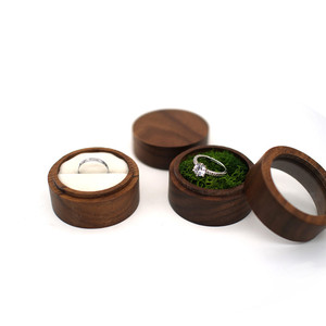 Plain Wooden Ring Box jewelry Storage custom logo round wooden ring gift box