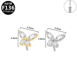 <b>Titanium</b> Flower Butterfly <b>Stud</b> Earrings Cubic Zirconia Marquise Cut Prong Setting Unisex Party Jewelry - Product Image 3