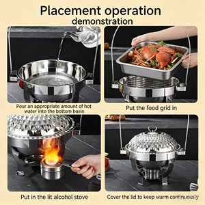 Plat à chafing de luxe en acier inoxydable argenté de 4,5 L avec dôme suspendu en diamant, nouveau design pour usage hôtelier, capacité ronde de 8 L - Product Image 3