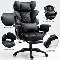 Fauteuil de bureau exécutif inclinable avec repose-pieds rétractable, appuie-tête réglable et coussin lombaire pour espace de travail commercial