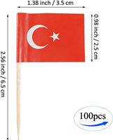 Nouveau lot de 100 cure-dents décoratifs en forme de drapeau de Turquie et de drapeaux de pays variés, mini-piques à cupcakes décorées