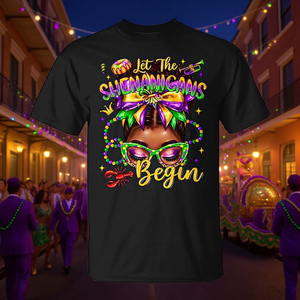 Camiseta Afro Messy Bun Let The Shenanigans Begin Mardi Gras - Product Image 3