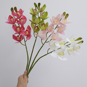 Orquídea Cymbidium Artificial en 3D, Rama Individual, Alta Simulación, Plástico Suave de PVC, Decoración para Bodas - Product Image 3