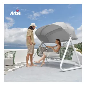 Artee – chaises à Double balançoire d'extérieur de haute qualité, meubles de jardin, corde tissée, balançoires de Patio suspendues avec auvent