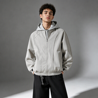 Blouson bomber à capuche superposé pour homme, coupe décontractée, effet deux pièces, coupe-vent léger, vêtement de sport, double fermeture éclair, streetwear, noir