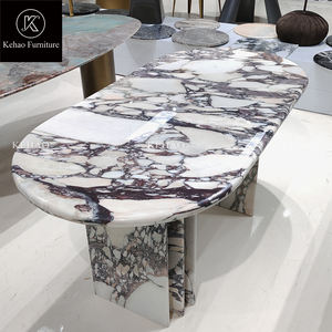 Table à manger en marbre personnalisé ovale Calacatta <span class=keywords><strong>Viola</strong></span> Meubles en pierre à veines violettes Table à manger en marbre de luxe Table de dîner Mesa - Product Image 1
