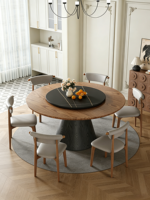 Retro-Stil Massivholz-Esstisch mit Runder Lazy Susan, Geeignet für Esszimmer zu Hause, Hotels und Villen