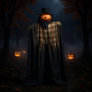 Decorazione di Halloween: Spaventapasseri a forma di zucca con cappello e mantello per uso interno ed esterno - Product Image 2