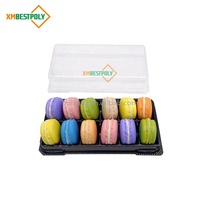 Barquette en plastique pour macarons à 12 trous avec couvercles transparents, boîte d'emballage jetable pour desserts et biscuits en PET