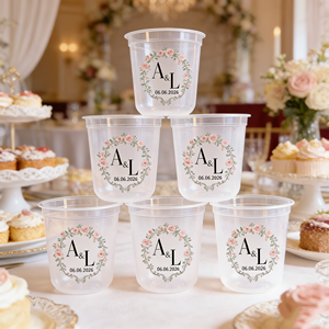 Gobelets en plastique transparent personnalisés avec logo, 12 oz (360 ml), pour fêtes, mariages, anniversaires, élégants, jetables, avec monogramme de mariée 2027 - Product Image 1