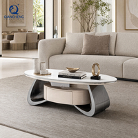 Table basse ovale avec tiroir dissimulé, plateau en pierre frittée, pieds en acier inoxydable, style villa italienne de luxe, vente en gros, usine OEM