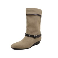 Bottes d'équitation pour femmes en cuir véritable à talon compensé mi-mollet pour l'hiver