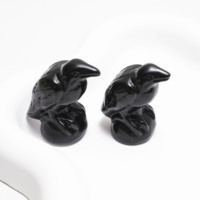 Figurine de Corbeau en Obsidienne Noire Naturelle Sculptée à la Main, Statue de Corbeau en Cristal pour Décoration d'Halloween et Guérison (Vente en Gros)
