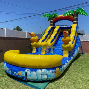 Toboganes de agua de carril de deslizamiento comercial, tobogán de agua inflable de palmera con piscina, tobogán de piscina de agua de pato inflable - Product Image 3