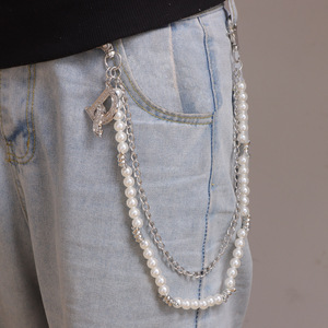 โซ่คล้องกางเกงสองชั้นแบบมุกประดับหนามพร้อมจี้ตัวอักษร สไตล์ฮิปฮอป สำหรับใส่ในชีวิตประจำวัน - Product Image 2