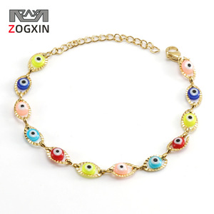 Zogxin Evil Eye <b>Bracelet</b> Mixed Colors 18K Gold Plated Titanium Steel Women's Jewelry Gift - Product Image 1