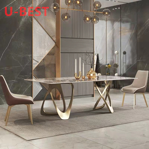 Yüksek kalite lüks büyük 8 koltuklu İtalyan Metal paslanmaz çelik ayak seramik karo mermer masa reçine yemek masası seti - Product Image 2