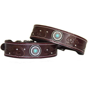Collar de Cuero de Grano Completo para Mascotas, Nuevo Collar de Cuero Vacuno Grabado <span class=keywords><strong>con</strong></span> Costuras y Tachuelas de Diamantes de Imitación para Perros Medianos y Grandes - Product Image 3