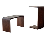 Table d'appoint en bois massif d'acacia et de teck pour canapé, table d'appoint en forme de C pour salon