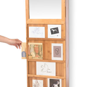 High Quality Bamboo Rectangle Home Decoration <b>Wall</b>-Mounted Jewelry Box <b>with</b> <b>Mirror</b> Convenient to Use - Product Image 2