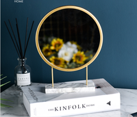 Miroir de maquillage rond doré, élégant et luxueux, avec Base en marbre, décoration de chambre à coucher, vente en gros,