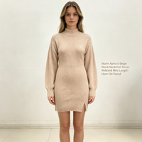 Robe longue en tricot côtelé rose pour femme, personnalisable OEM & ODM, haute qualité, vente en gros, modèle Harlow Midi